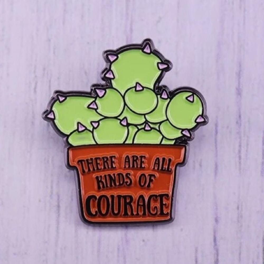 Courage Cactus Enamel Pin Inspirational Mental Health Quote Plant Nature Badge - Picture 4 of 12